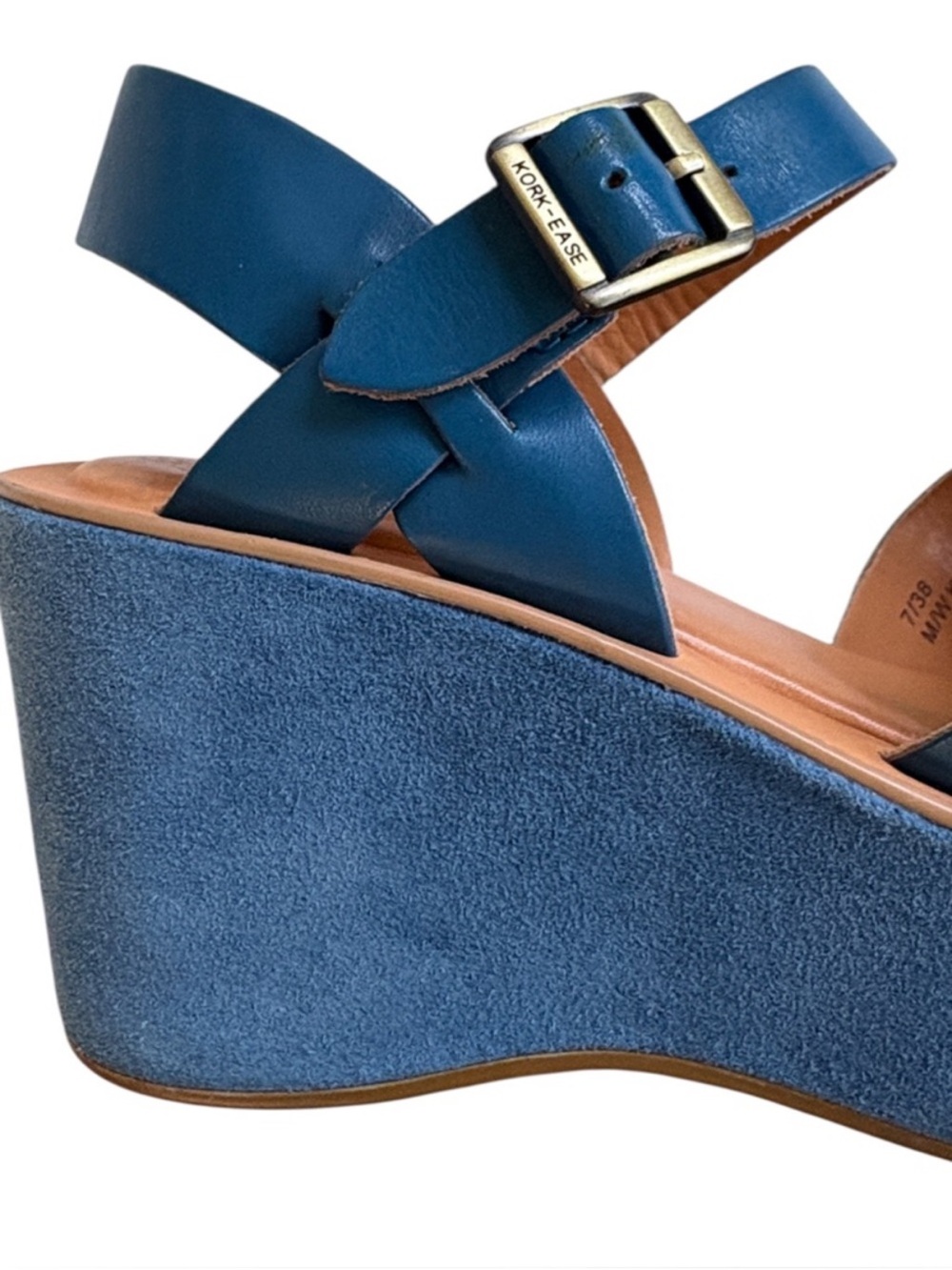 Kork-Ease Leather Wedge Sandals Blue Women’s Size 7 EUC - Picture 4 of 7